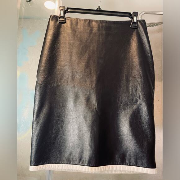 Ralph Lauren Lambskin Skirt - Purple Label - Cream and Black - Size Large - Sz 6 - Picture 3 of 12